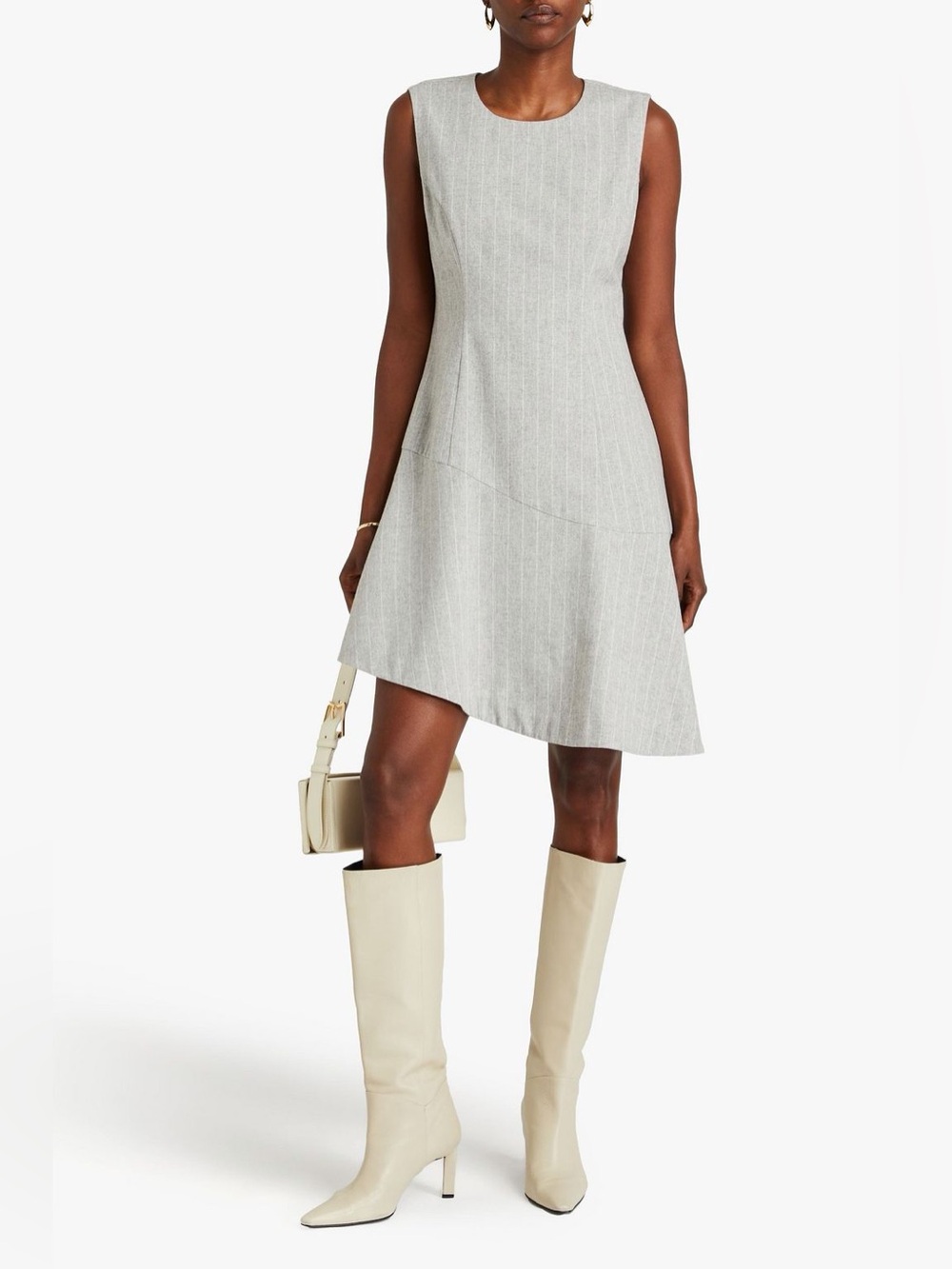 Derek Lam 10 Crosby Asymmetrical Pinstriped Wool-Blend Dress | Size 10